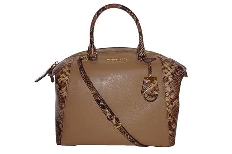 michael kors riley large satchel brown|Michael Kors Riley Brown Khaki Signature Large Satchel Purse .